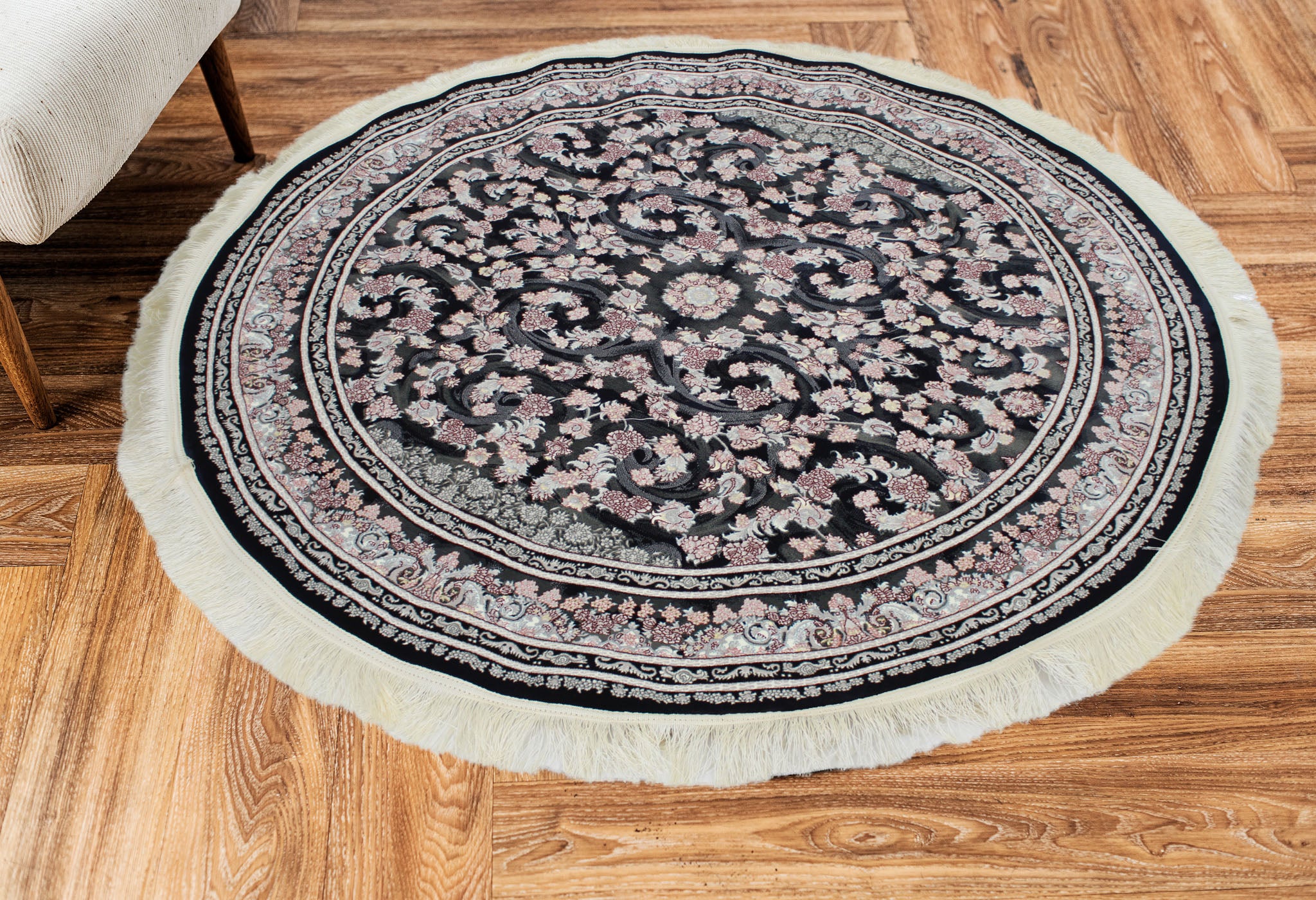 Jasmine 3179 Dark Blue Traditional Round Rug