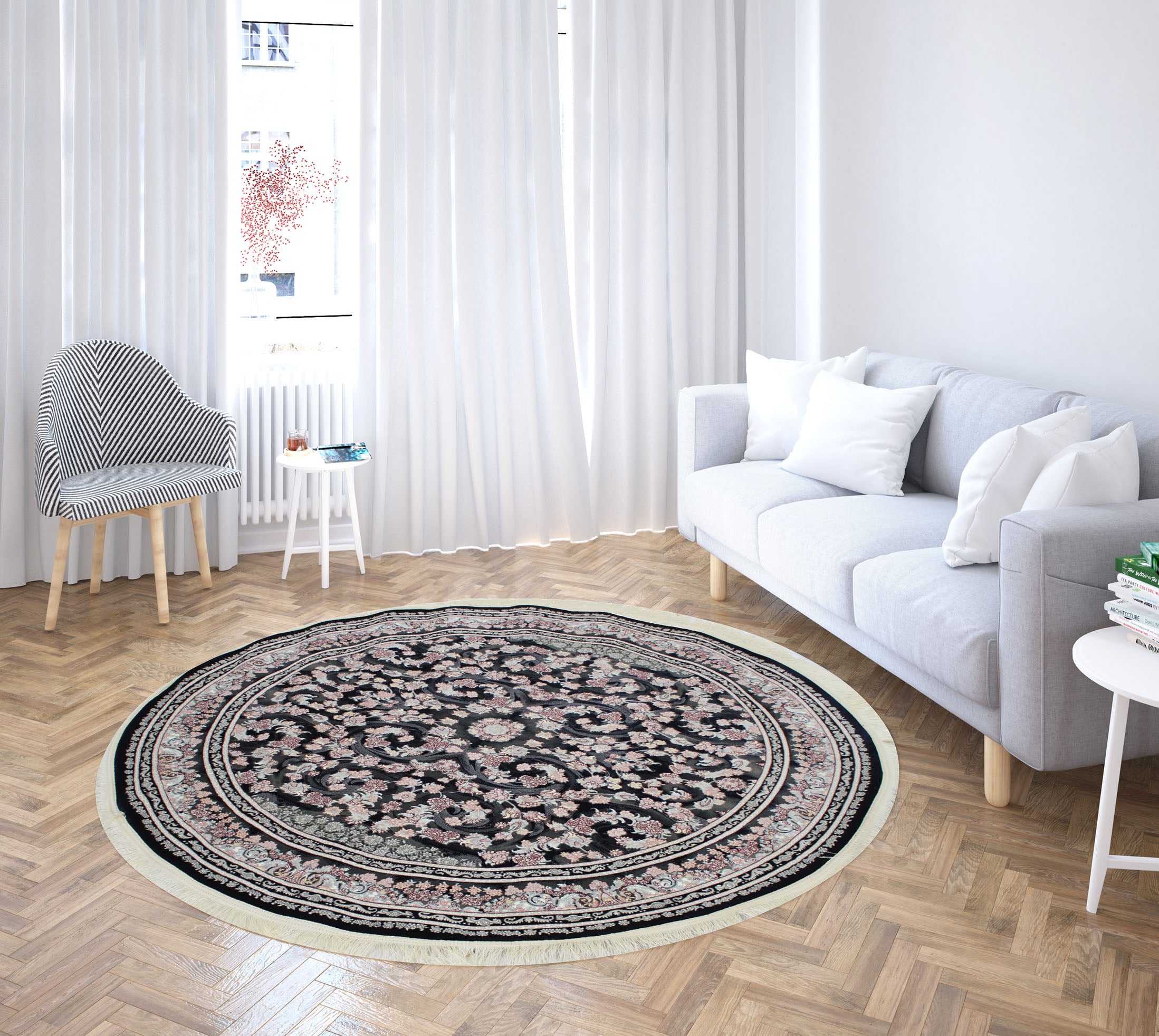 Jasmine 3179 Dark Blue Traditional Round Rug