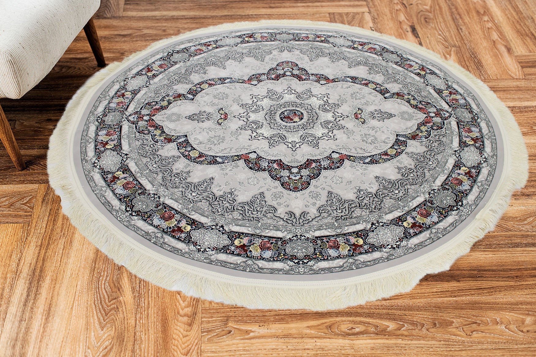 Aravan 3175 Silver Traditional Round Rug