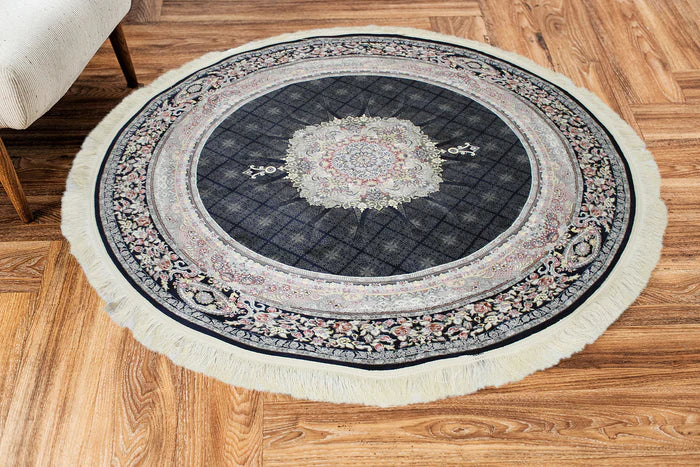 Timche 3184 Dark Blue Traditional Round Rug