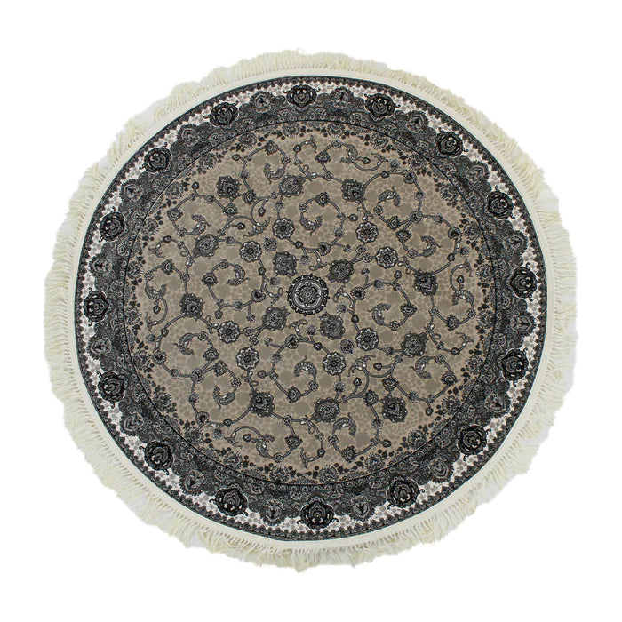 Zartosht 3830 Grey/ Black White Round Persian Traditional Rug