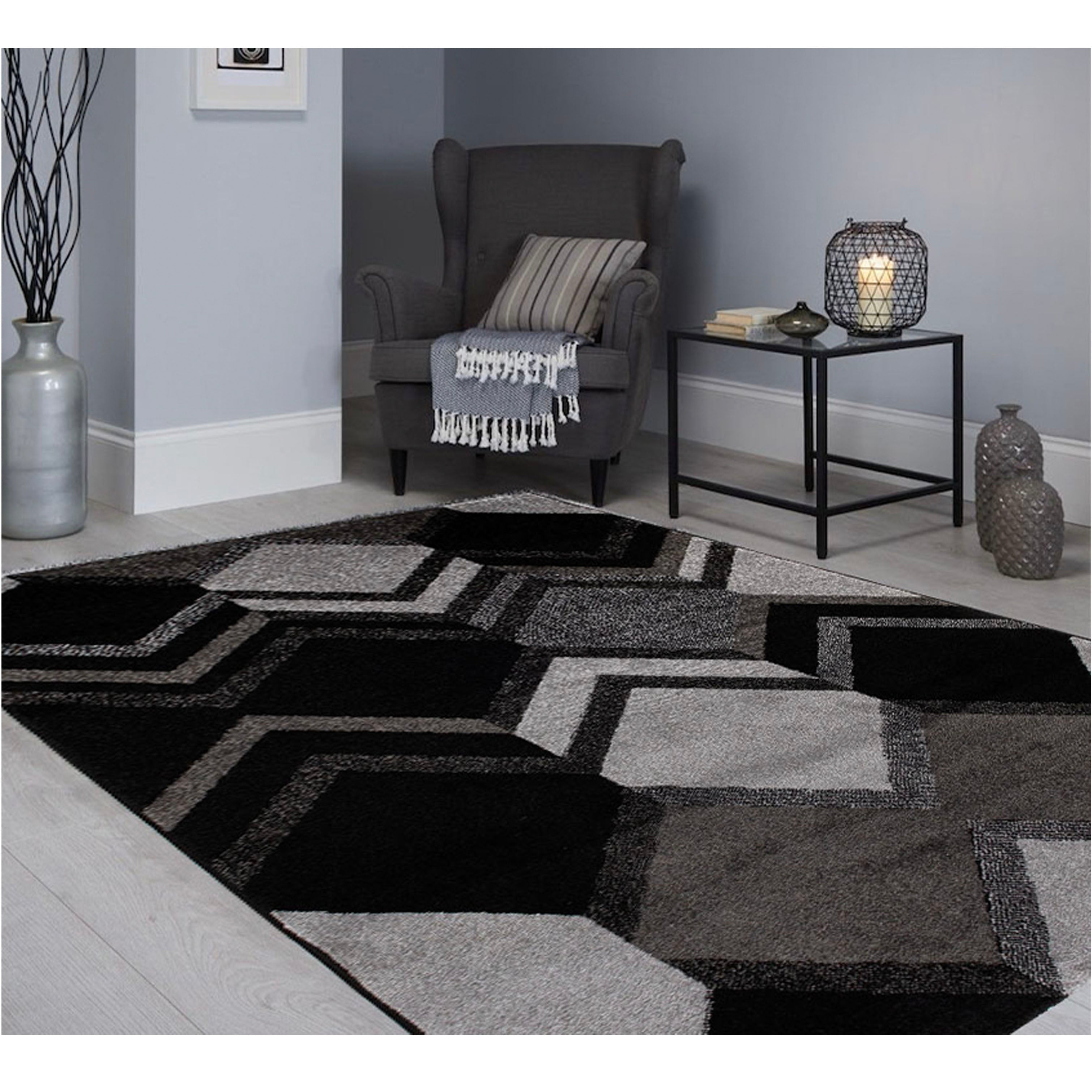 Jasmine Fe391 Black Dark Grey Modern Rug