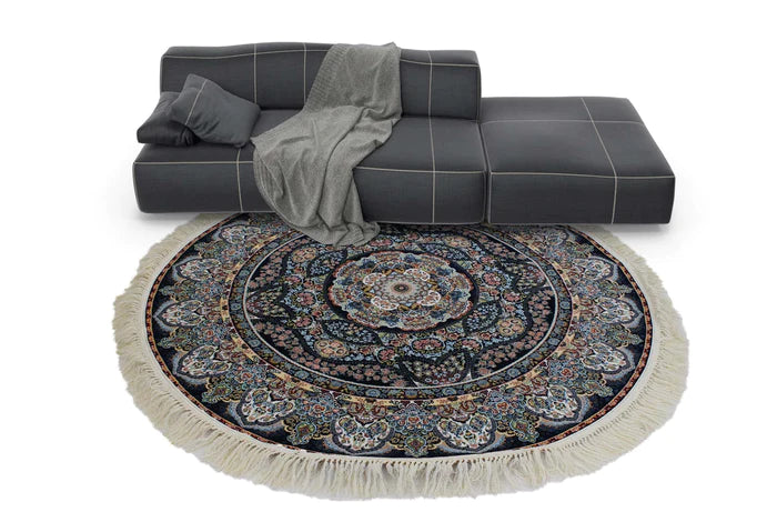 Zartosht 3780 Navy Round Persian Traditional Rug