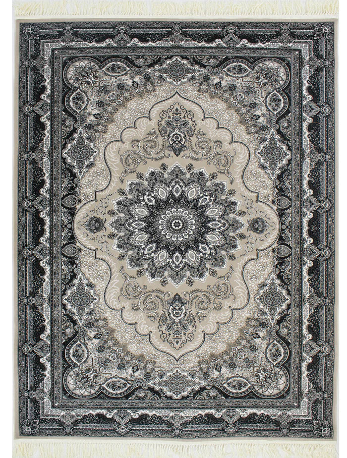 Zartosht 4777 Grey/ Black White Round Persian Traditional Rug