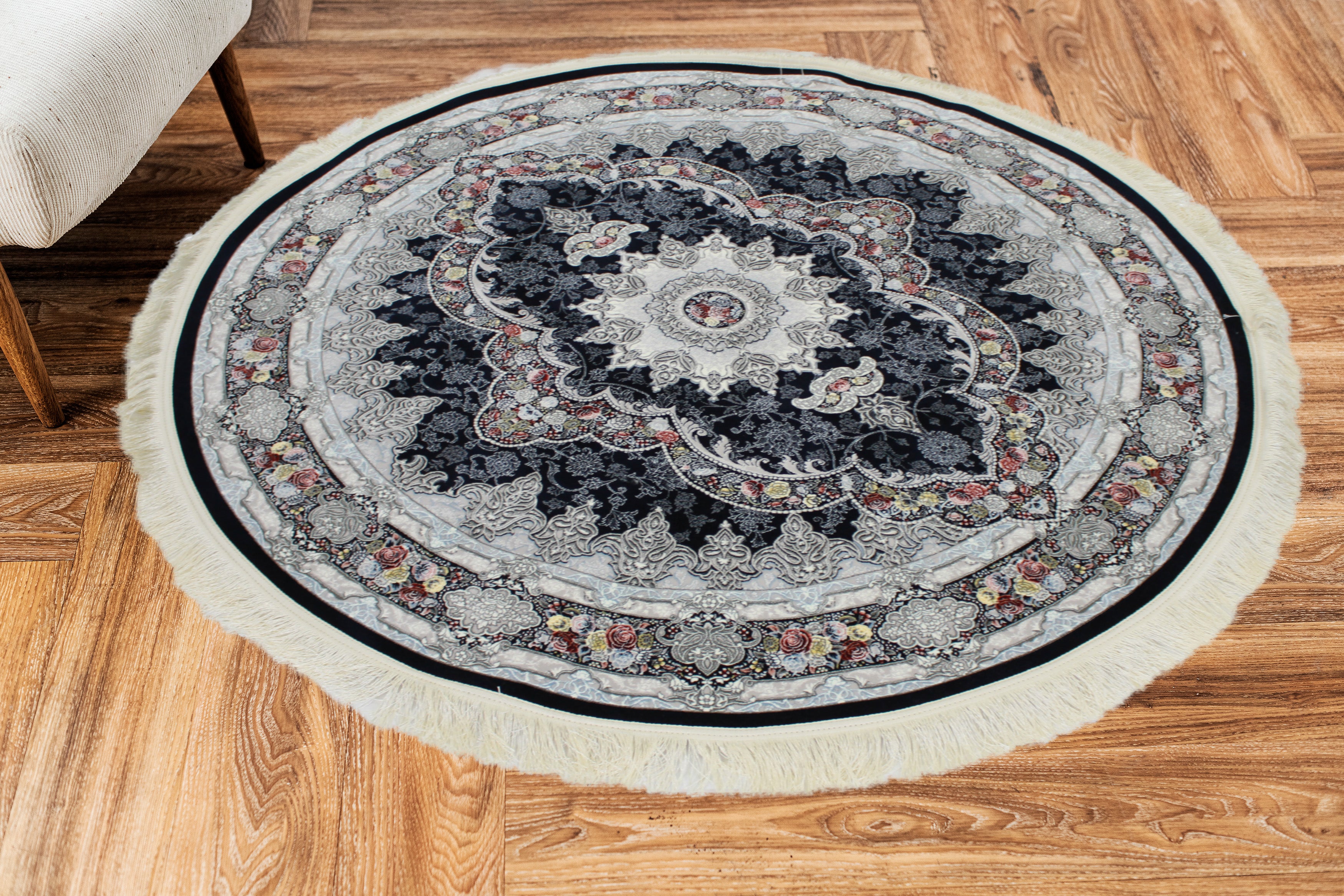 Aravan 3175 Dark Blue Traditional Round Rug