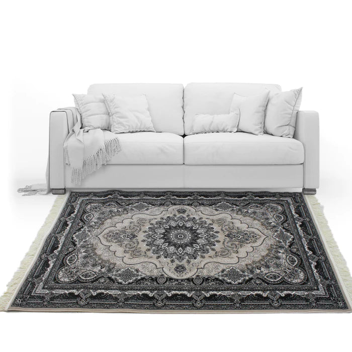 Zartosht 4777 Grey/ Black White Round Persian Traditional Rug