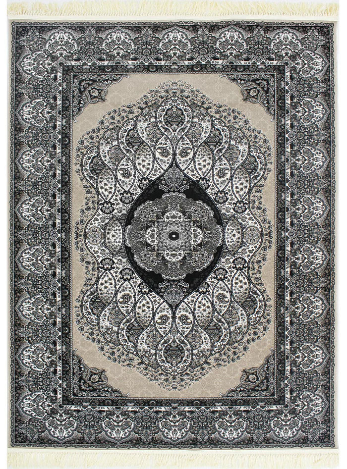 Zartosht 3780 Grey/ Black White Persian Traditional Rug