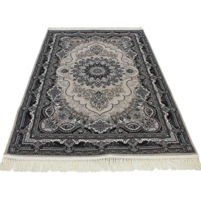 Zartosht 4777 Grey/ Black White Round Persian Traditional Rug