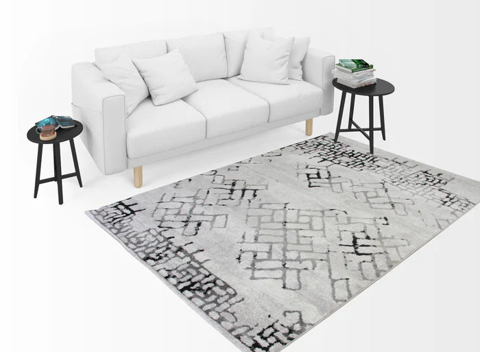 Roma R7632A-White/Black Modern Rug