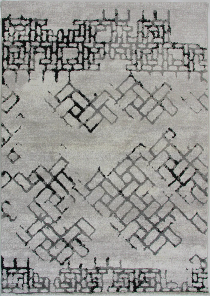 Roma R7632A-White/Black Modern Rug