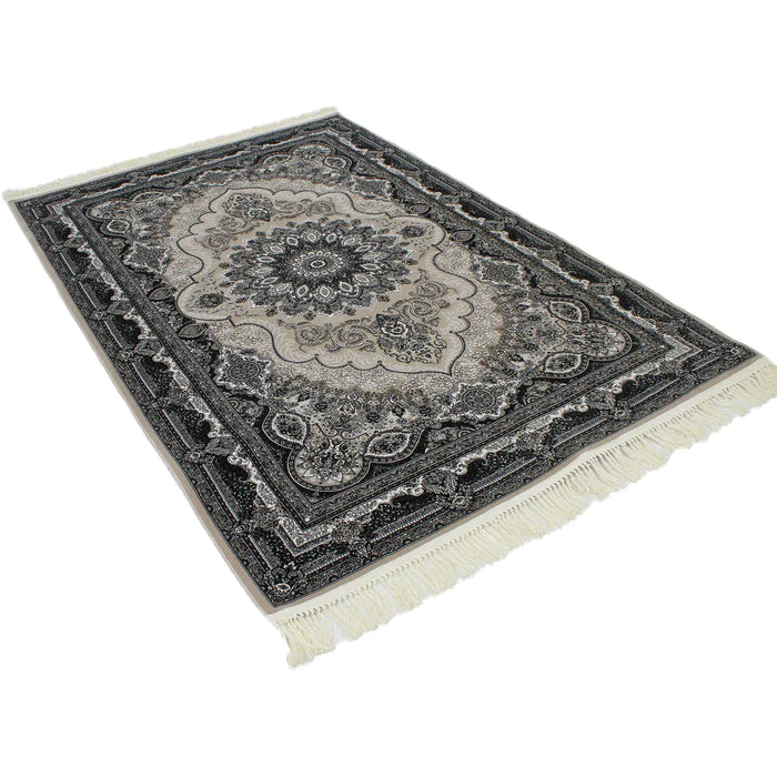 Zartosht 4777 Grey/ Black White Round Persian Traditional Rug