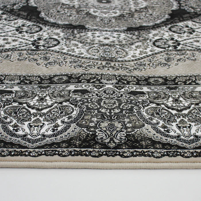 Zartosht 3780 Grey/ Black White Persian Traditional Rug