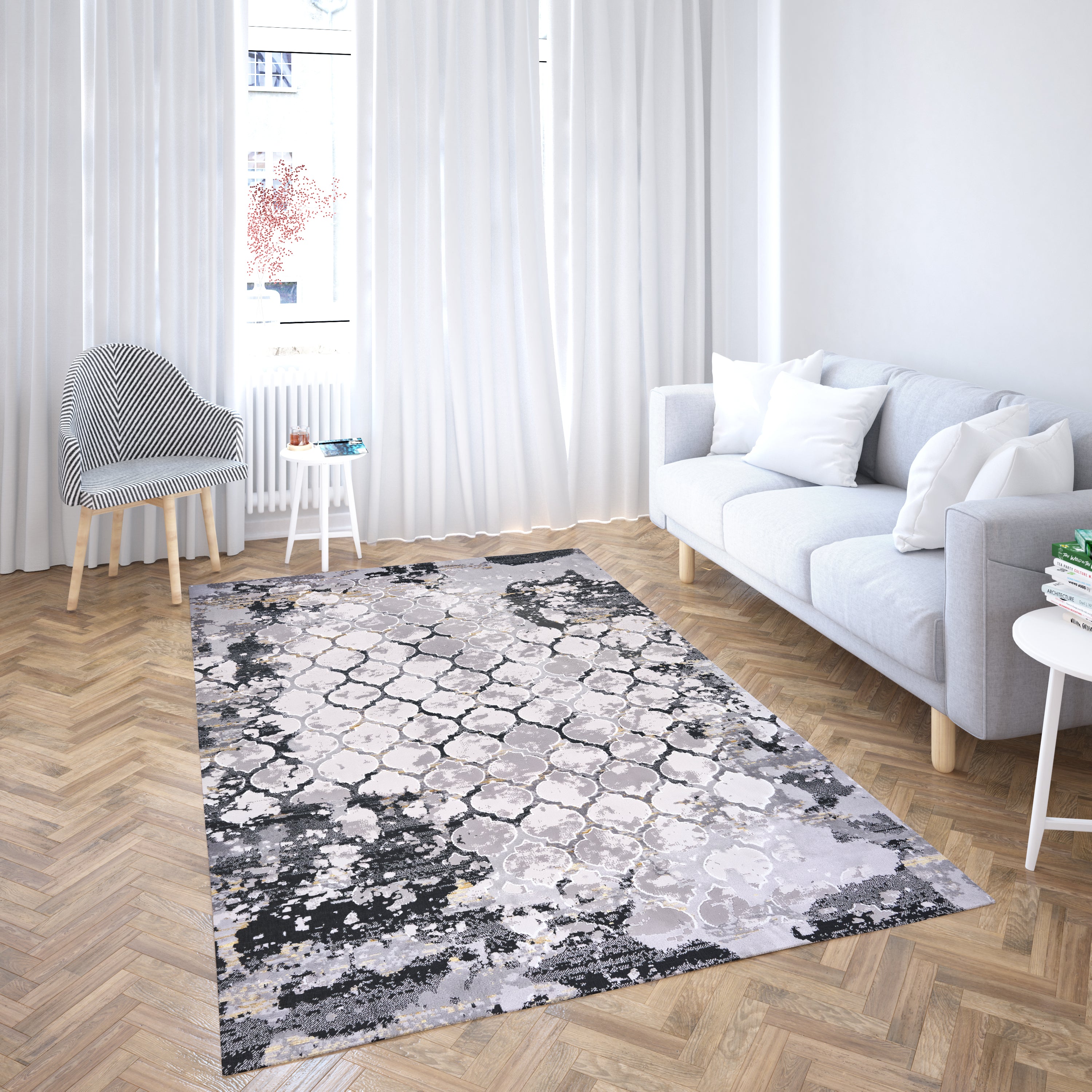 Marmaris E547B Grey/V.Gold Modern Area Rug