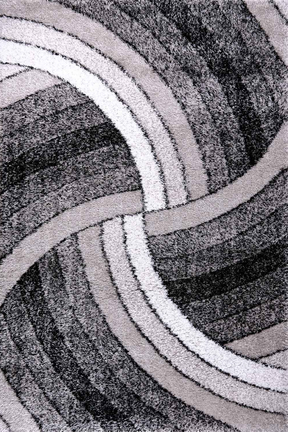 Puffy Style P304A Grey / Black Modern Shaggy Area Rug